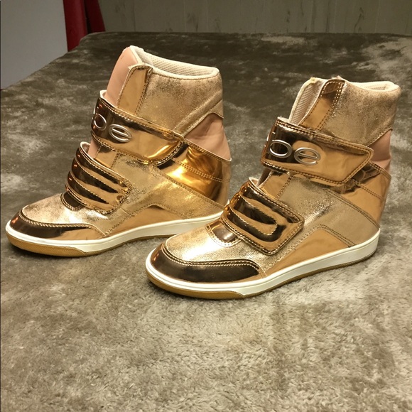 metallic wedge sneakers